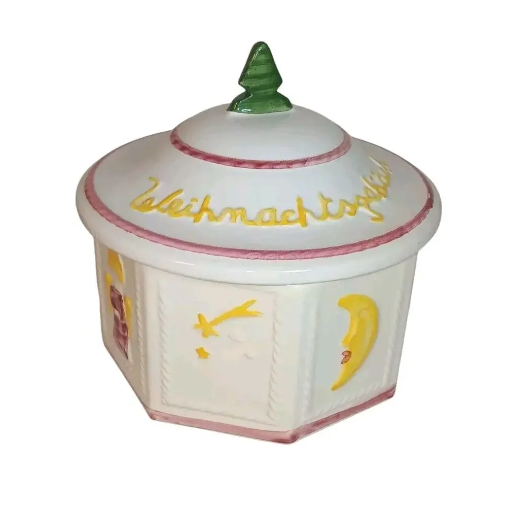 Vtg.‎ 70's German Cookie Jar Weihnachtsgeback White Christmas Decorative Storage